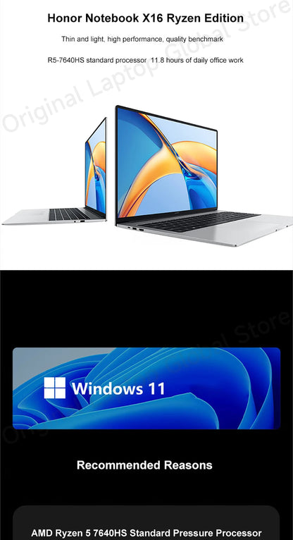 Honor Laptops X14/X16 2024 Riptide Edition R5 7640HS 16GB 512GB/1TB/2TB 60Hz IPS Screen 60Wh Ultra Large Battery Capacity Laptop