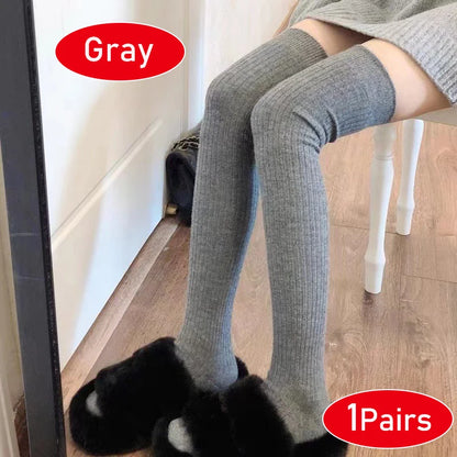 Cashmere Knitted Knee High Socks Women's Solid Soft Long Wool Socks Casual Fluffy Warm Stocking Skinny Thicken Thigh High Socks