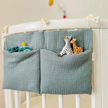 Baby Crib Storage Bag Cotton Double Pouch Newborn Bed Headboard Organizer for Kids Baby Bedding Diaper Toys Bag