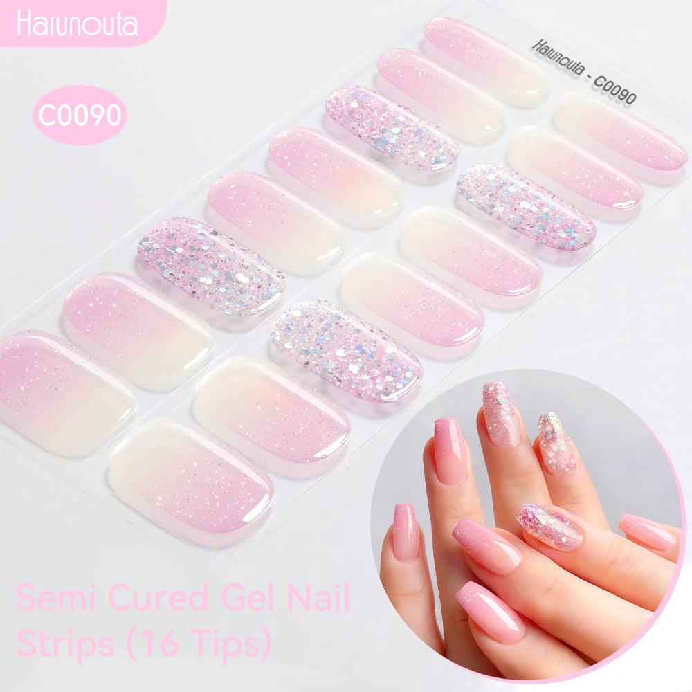 Gradient Auroras Semi Cured Gel Nail Strips Sparkly Shinning DIY Gel Polish Stickers for Nails Works with UV/LED Nail Lamps