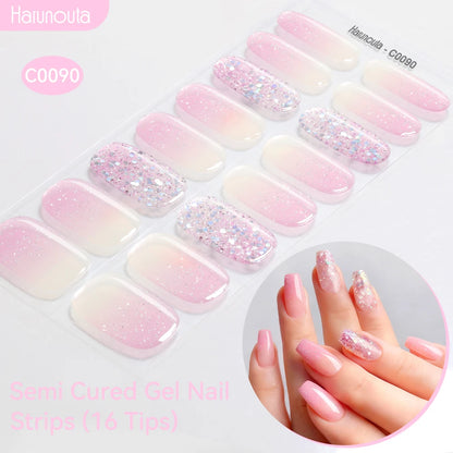 Gradient Auroras Semi Cured Gel Nail Strips Sparkly Shinning DIY Gel Polish Stickers for Nails Works with UV/LED Nail Lamps