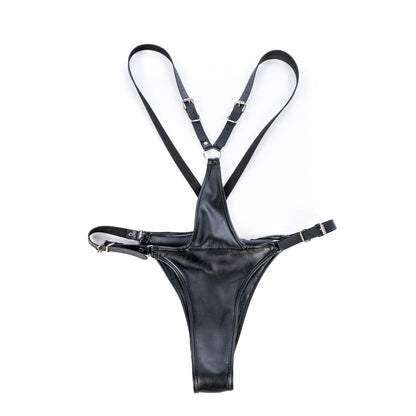 Erotic Underwear Men Leather G-strings With Open Penis Pouch,Fetish BDSM Bondage Men Gay Cock Cage Chastity Panty,Sexy Lingerie