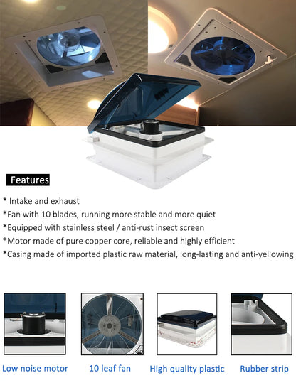 TYTXRV Caravan Accessories 11'' 12V CE RV Roof Vent Fan Manual Lifting Skylight Exhaust Fan for Camper Motorhome Travel Trailer