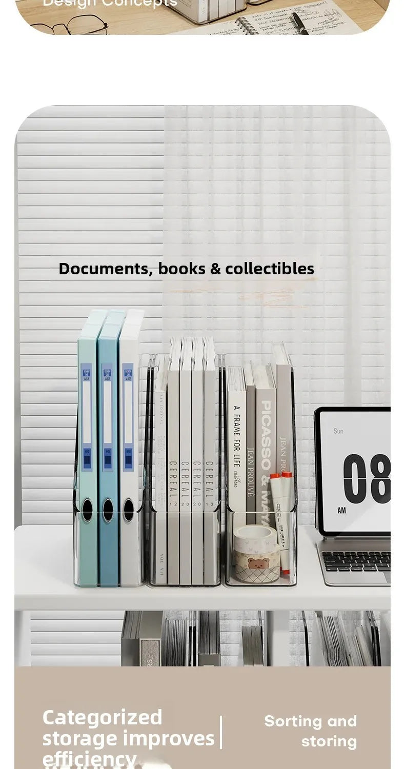 Large Capacity Desktop Organizer Box ZT3266 for Office Documents Stationery Books Storage Rack Transparent Plastic Material