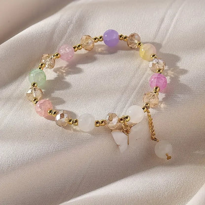 Purple Butterfly Charm Beaded Stretch Bracelet For Women Multi Color Crack Faceted Beads Round Charm Cute Girls Jewelry Gift