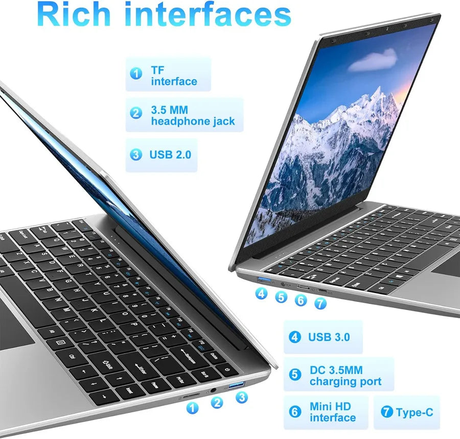 14 Inch Laptop PC 6GB LPDDR4 RAM 128GB SSD ROM 1080p FHD IPS Screen Windows 10 Computer with Celeron 4-Core Processor WIFI