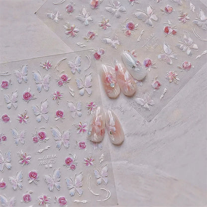 Jelly Butterfly 5D Nail Art Sticker Rhinestone Crystal Charming Shiny Insect Animals DIY Self Adhesive Decoration Manicure Decal