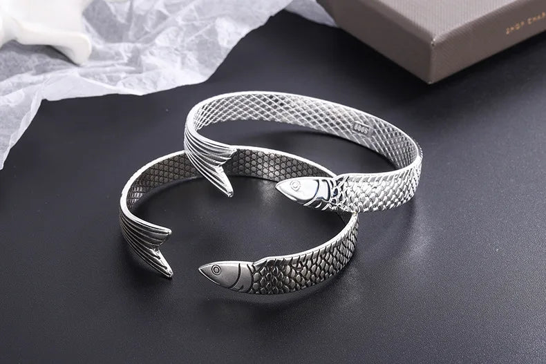 New Creative Fashion Personality Lucky Fortune Transfer Dragon Bracelets 925 Sterling Silver Jewelry Fish Bangles TYB110
