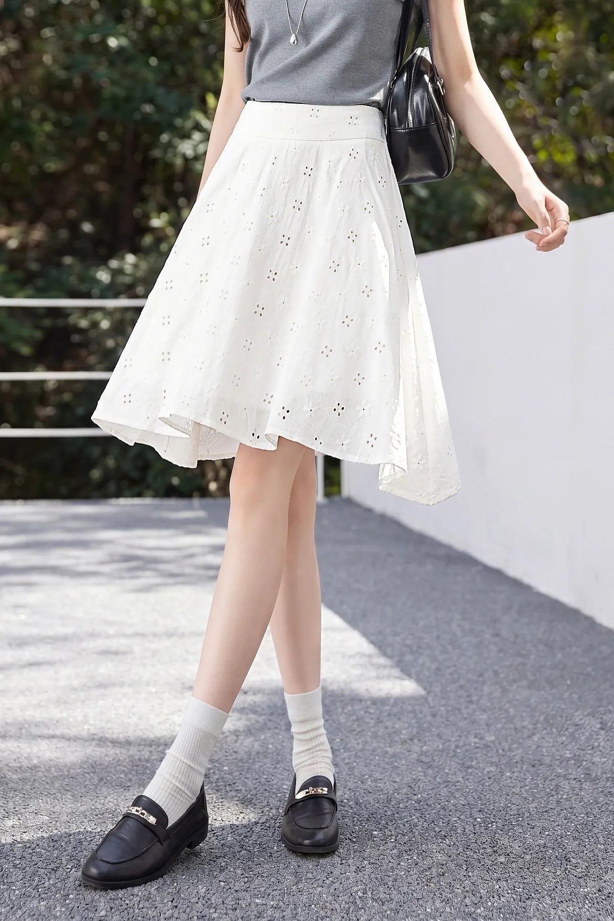 SENTUBILA Women's White Cotton Summer Skirt 2026 Woman Fashion Hollow Embroidery A-Line Short Skirt Female Clothes Q62QG7173