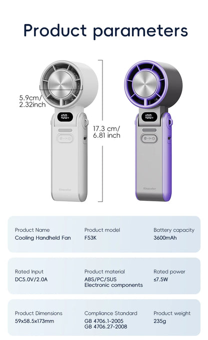 Portable High Speed Cooling Handheld Fan 3600mAh Rechargeable 100 Wind Speeds Adjustable Mini Foldable Air Cooling Turbo Fan