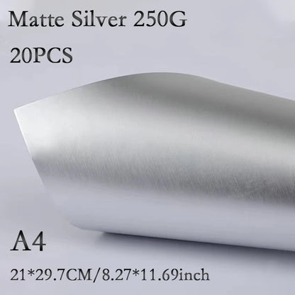 A4 20PCS 250G Single-Sided Gold Silver Card Paper Extra Bright Silver Sub Golden Handmade DIY Laser Printing Cardboard Label