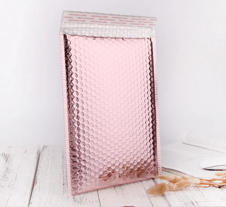 10Pcs/lot Rose Gold Metallic Bubble Mailers Foil Padded Bags Aluminized Postal Bags Gift Packaging Padded Shipping Envelopes