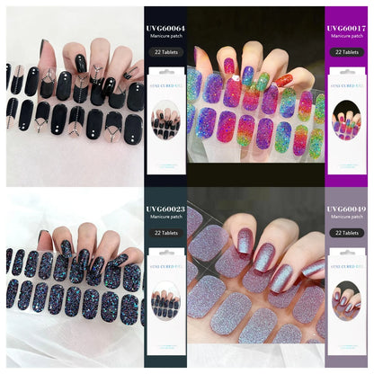 16/22 Tips Semi Cured Gel Nail Stickers for UV Lamp Designer Adhesive Nail Gel Wraps DIY Long-lasting  Nail Decoration