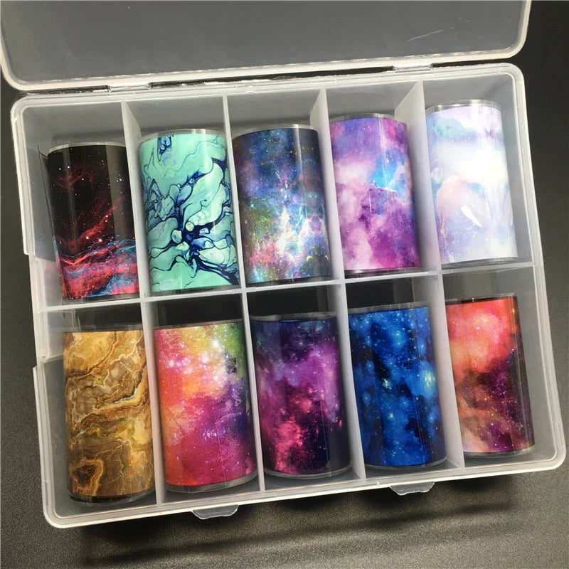 10 Patterns New Metal Nail Foils for Transfer Paper Stickers Floral Chameleon Nails Wraps DIY Water Marble Nail Art Decorations
