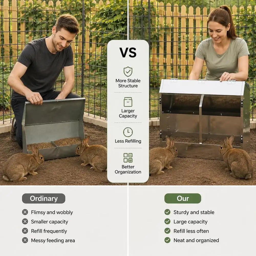 Rabbit Feeder Hay Rack And Feeding Trough, Galvanized Steel, For Hutch Cage And Pet Enclosure Daily Feeding, Silver, 64.5 X 25.5 X 45.5 Cm