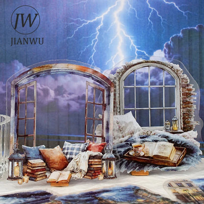 JIANWU Weather Window Series Vintage Plant Flower Landscape Material Collage PET Sticker Creative DIY Journal Stationery