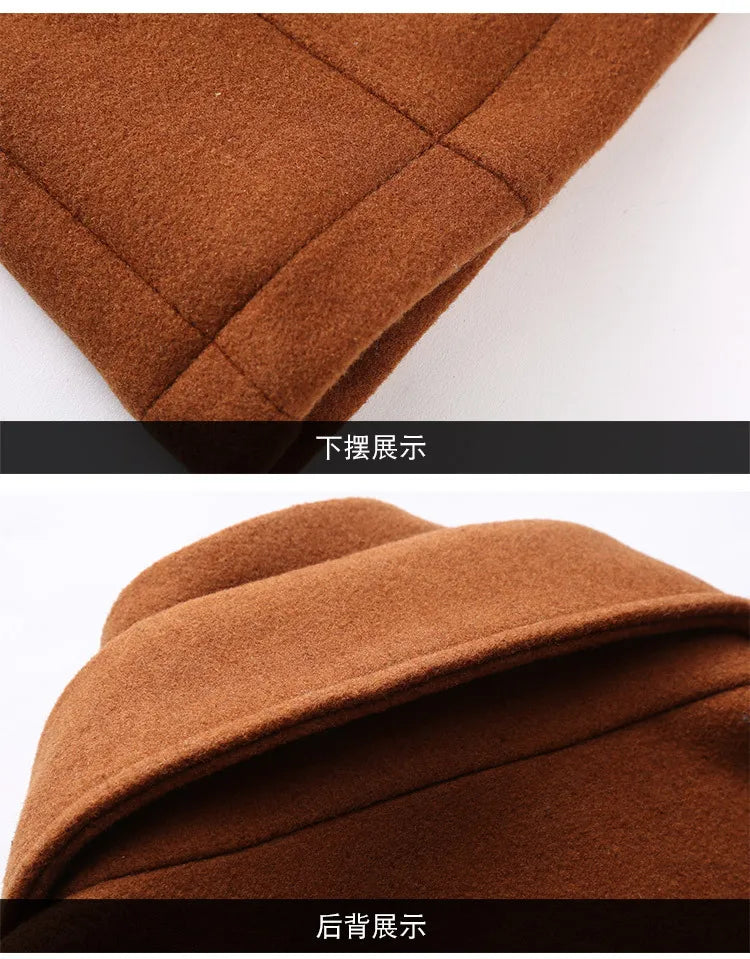 Autumn Winter Double Collar Woolen Coats Men Thick Business Casual Wool Blends Trench Coat Male Solid Turn Down Collar Outerwear