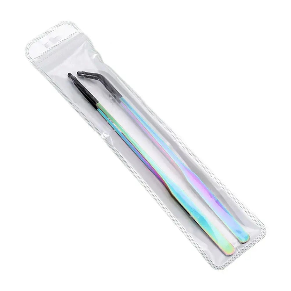 2PCS Stainless Steel Reptile Feeding Tongs with Rubber Tip Terrarium Tank Supplies Straight and Curved Tweezers Accessories