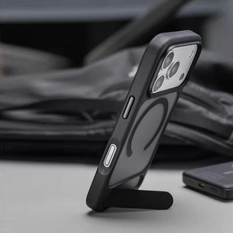 Invisible Folding Stand for Magsafe Magnetic Case For iPhone 17 Pro Max 17Pro Air Matte Skin Feel Wireless Charging Hard Cover