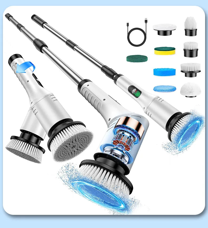 Electric Spin Scrubber 9 in 1 Cordless Cleaning Brush Telescopic Handle LED Display Wireless Bathroom Kitchen Floor Tile Cleaner