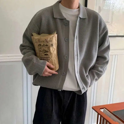 IEFB Korean Style Men's Knit Cardigan Coat Solid Color Turn-Down Collar Autumn Sweater Fashion Casual Single Breasted Top 9C2393
