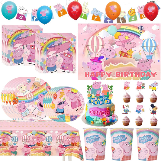 Peppa Pig Birthday Party Decorations Balloons Plate Cup Banner Tableware Set for Baby Shower George Page Party Favors Kids Gifts