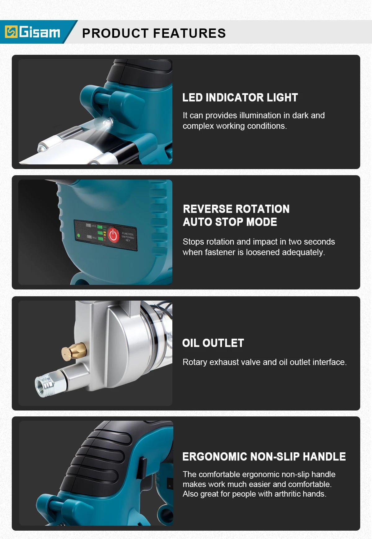 Gisam 10000PSI Brushless Electric Grease Gun Kit Electric High-Performance Grease Gun Set Power Tool For Makita 18v Battery Pins