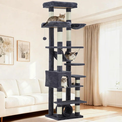 Garvee 188cm Extra Tall Multilevel Cat Tree Tower, Indoor Large Cat Climbing Activity Center with Cat Condos, Sisal Scratching Posts & Soft Hammock for Kittens and Adult Cats