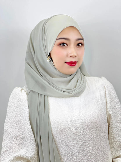 Muslim Hijab Arab Turkish Hijab with Zipper Chiffon Scarf Women's Fashion Plain Hijab Wrap Solid Color Shawl Headscaf 71x180cm