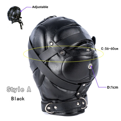 Erotic Fetish Costumes of Leather Bdsm Bondage Hood Mask with Mouth Hole for Couples Adults Slave Rolplay Flirting Games