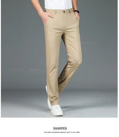 Bamboo Fiber Straight Business Pants Men Summer Clothes Fashion Classic Designer Breathable Casual Long Formal Trouser Male