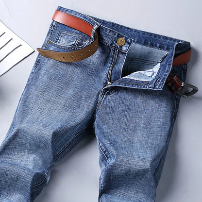 Spring Autumn Business Men Jeans Casual Straight Stretch Fashion Classic Black Sky Blue Grey Work Denim Trousers Brand Clothing