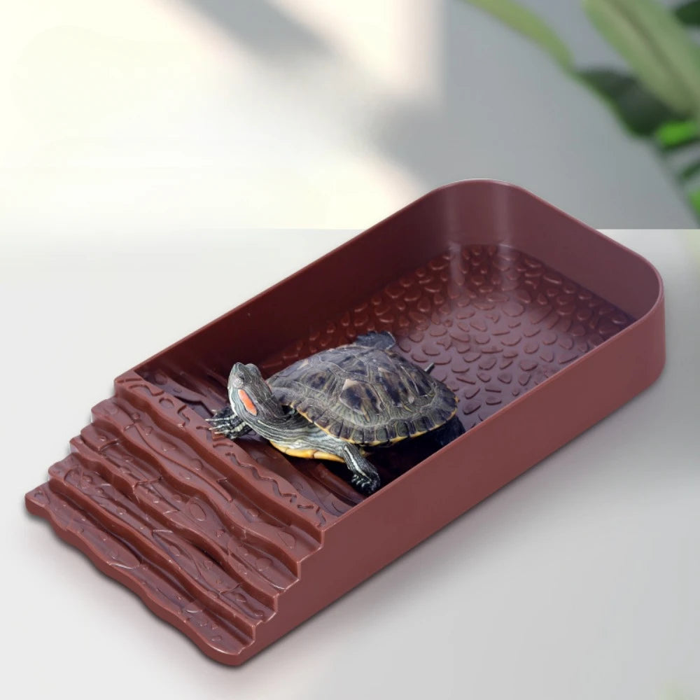 Reptile Bathing Pool Reptile Feeding Dish Water Bowl with Ramp Aquarium Ornament for Snake, Turtle, Bearded Dragon, Lizard Bath