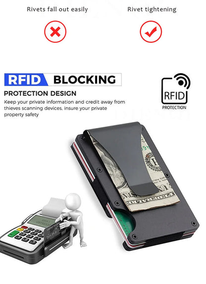 Minimalist Slim RFID Blocking Wallet For Men - Light Weight, Durable & Compact- Aluminum Wallet With Money Clip (Black）