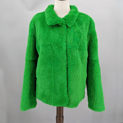 Women Real Rabbit Fur Coat High Collar Winter Jacket Make of One Rabbit Fur Cross Mink Pattern