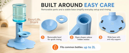 Automatic Cat Dog Water Dispenser No Electricity No Filter Adjustable Height Gravity Pet Water Fountain for Cats and Small Dogs