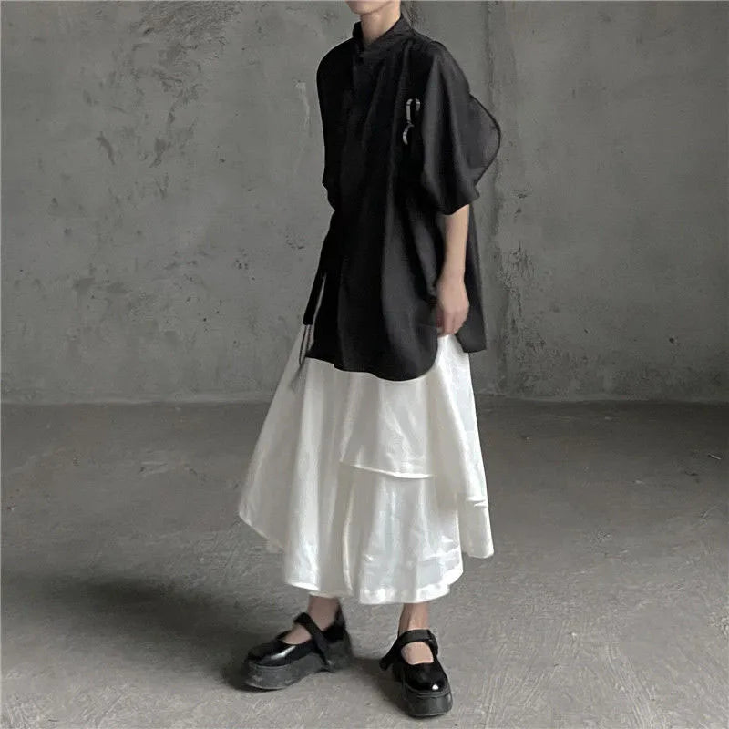 Women Black Skirts Japanese Gothic Irregular High Waist Pleated Skirt Pants for Women Vintage Cargo Skirts Female Clothes Ladies
