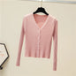 Women Ribbed Crew Neck Cardigan Sweater Pastel Pink Purple Long Sleeve Fitted Crop Knitted Jacket Spring Fall