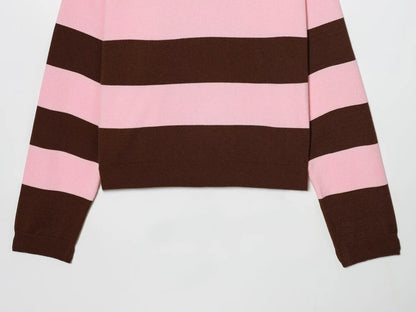 Sweater knitted Pullover Women's Spring 2026 New Fashion Striped Loose Polo neck Warm Women Sweater Chic Youth Holiday Pullover