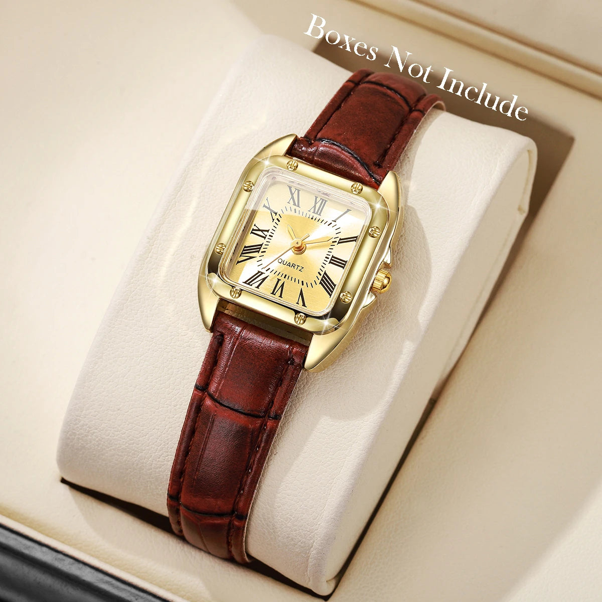 Fashion Square Women Leather Strap Wristwatches Casual Roma Dial Quartz Watch For Ladies Clock Relogio Feminino (Without Box)