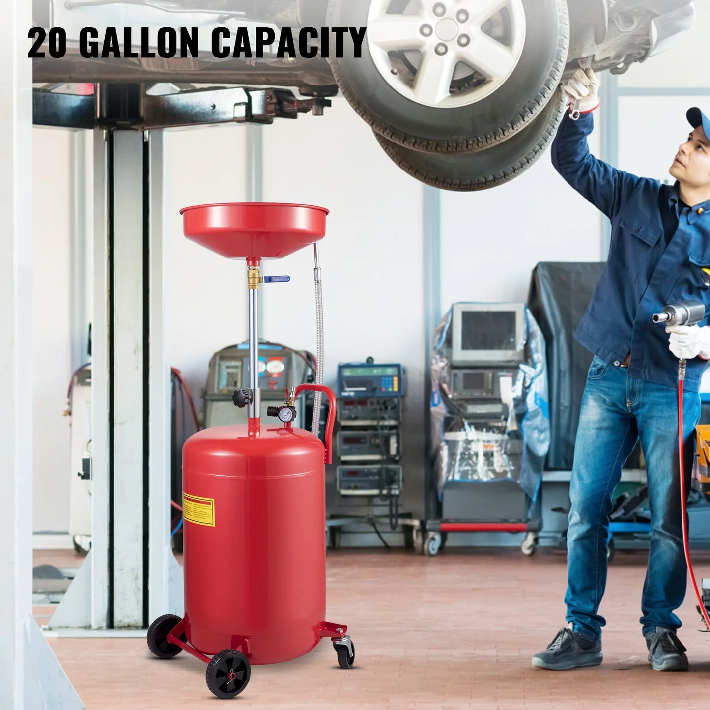 SucceBuy 20 Gallon Waste Oil Drain Tank Air Operated Drainer with Pressure Regulating Valve for Fluid Fuel Transfer Drainage