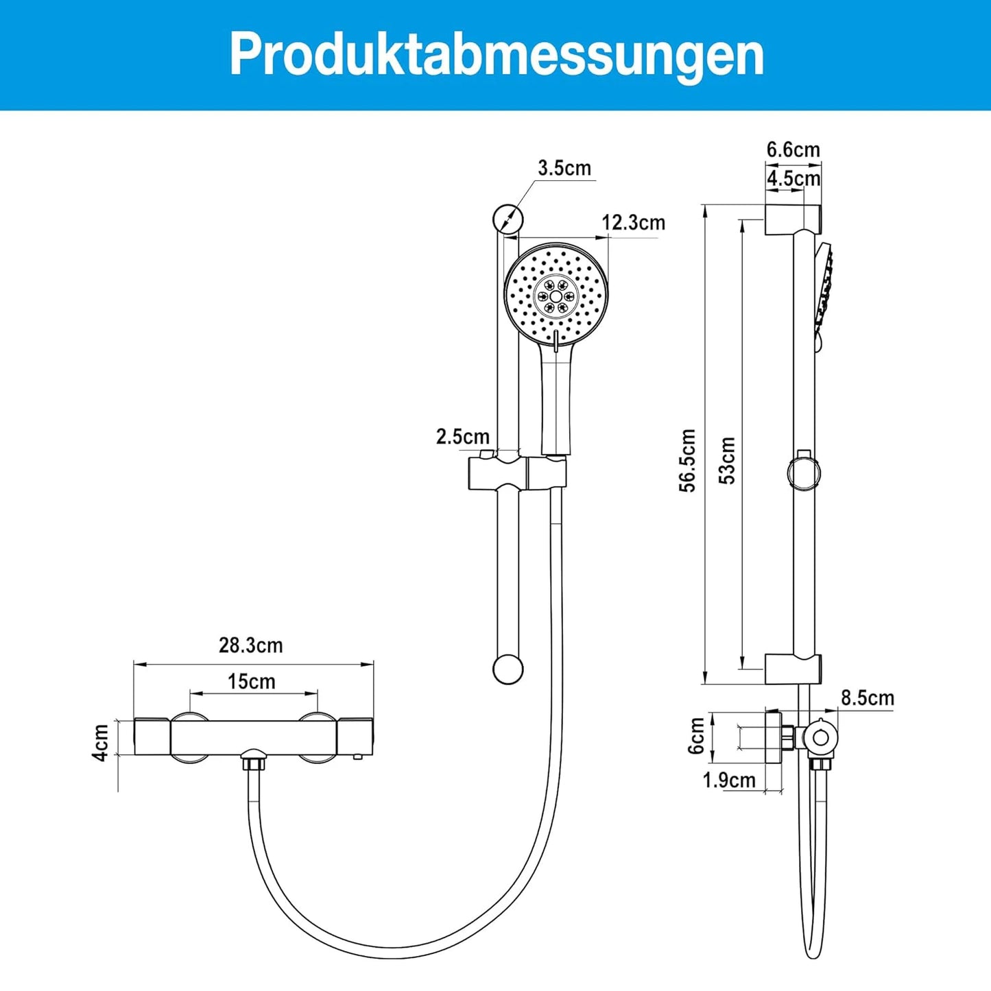 Bathroom Shower Faucet Wall-mounted Bathtub Mixer Taps Thermostatic Bath Tub Showers System Set with 3 Modes Rain Handheld
