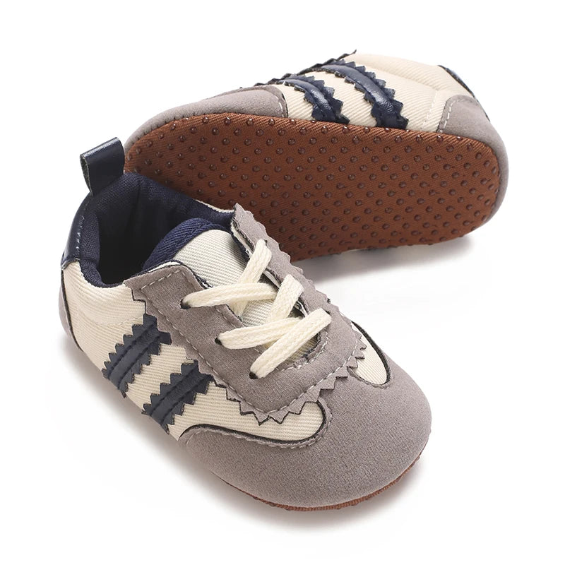Spring and Autumn Fashion Stripes 0-1 Baby Shoes Baby Shoes Step Front Shoes Rubber Bottom Anti Slip Sneakers
