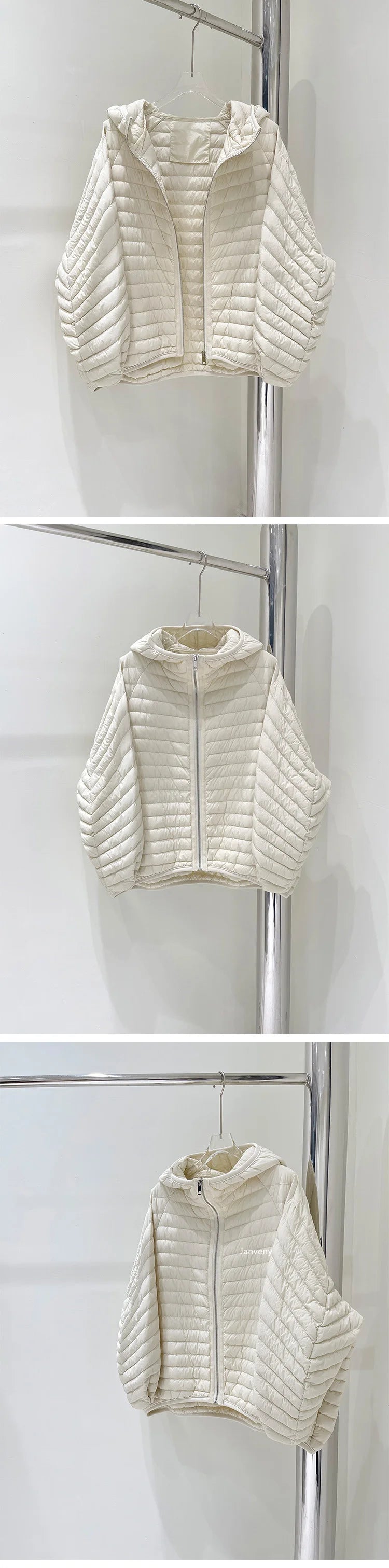 JANVENY 2025 New In Winter Short Puffer Jacket Women Ultra Light Loose 90% White Duck Down Coat Female Hooded Thin Parka Outwear