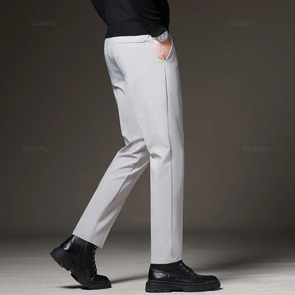 Autumn Winter Men‘s Suit Pants Slim Business Office Elastic Waist Black Grey Classic Pant Korean Trousers Male Plus Size 28-38