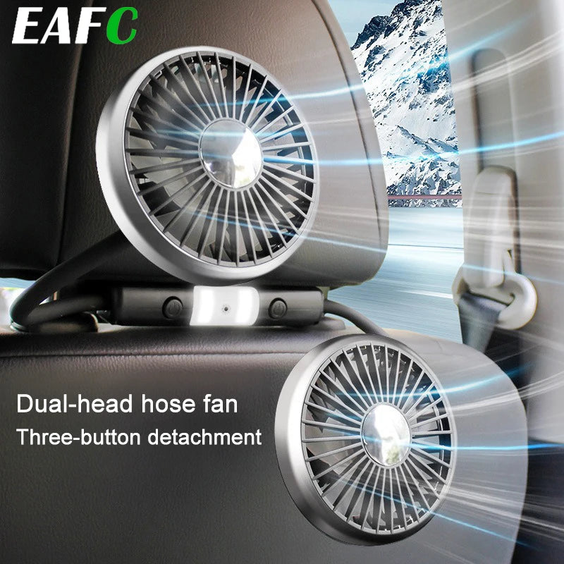 EAFC 3-speed Car Seat Back Cooling Fan USB Charge Dual Head Fan LED Lighting 360 Degree Rotation Neck Cooler for Home Use Travel