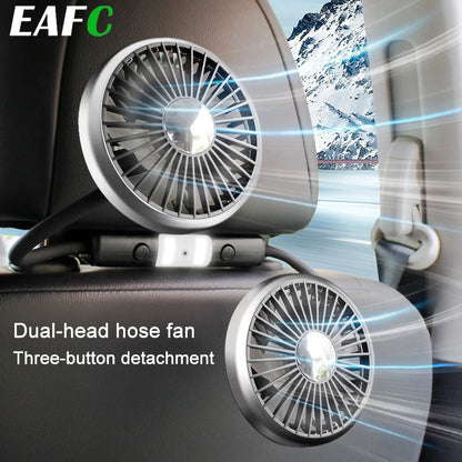 EAFC 3-speed Car Seat Back Cooling Fan USB Charge Dual Head Fan LED Lighting 360 Degree Rotation Neck Cooler for Home Use Travel