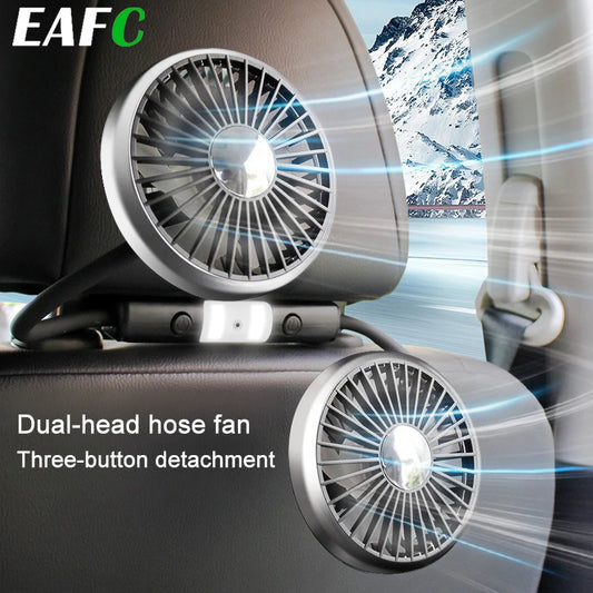 EAFC 3-speed Car Seat Back Cooling Fan USB Charge Dual Head Fan LED Lighting 360 Degree Rotation Neck Cooler for Home Use Travel