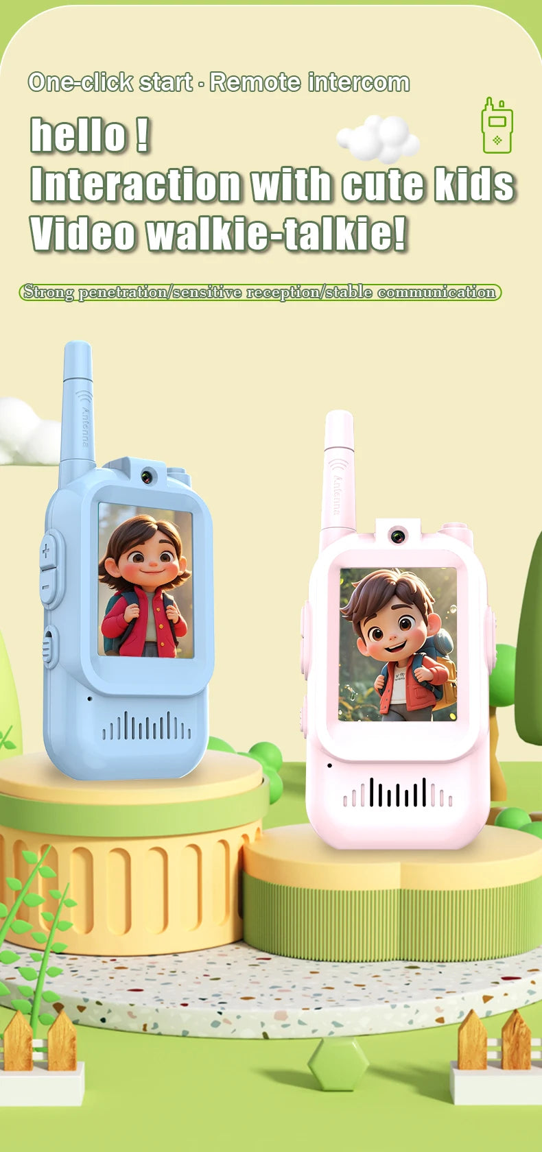 AIRITON JK200 Kids Video Intercom Walkie-talkie Cute Screen Easy Use Rechargeable Large Battery Cute Ham Radio for Gift