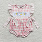 Wholesale Baby Girl Newborn Birthday Balloons Romper Bubble Embroidery Pink Plaid Bows Jumpsuit Kids Toddler Summer Clothes